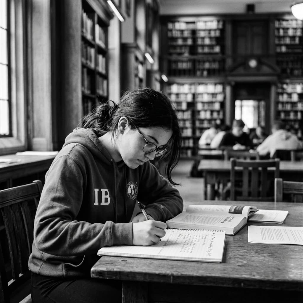 Student studying in library